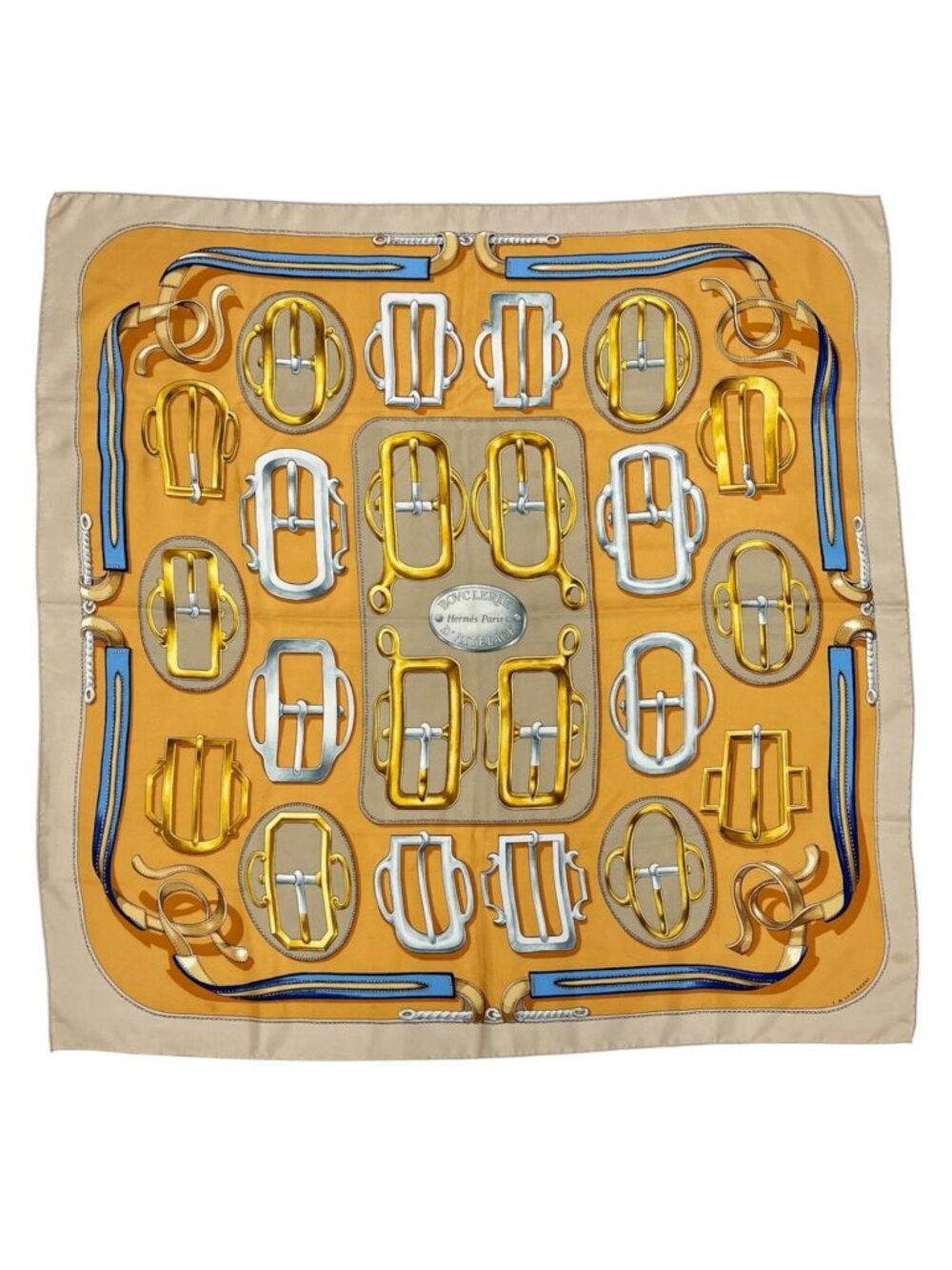 Hermes Carre 90 Scarf Silk Brown Bouclerie D'attelage